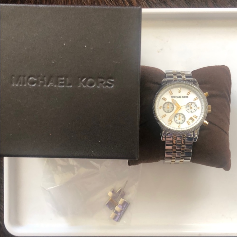 Michael Kors 2 tone silver/gold watch, pearl face
